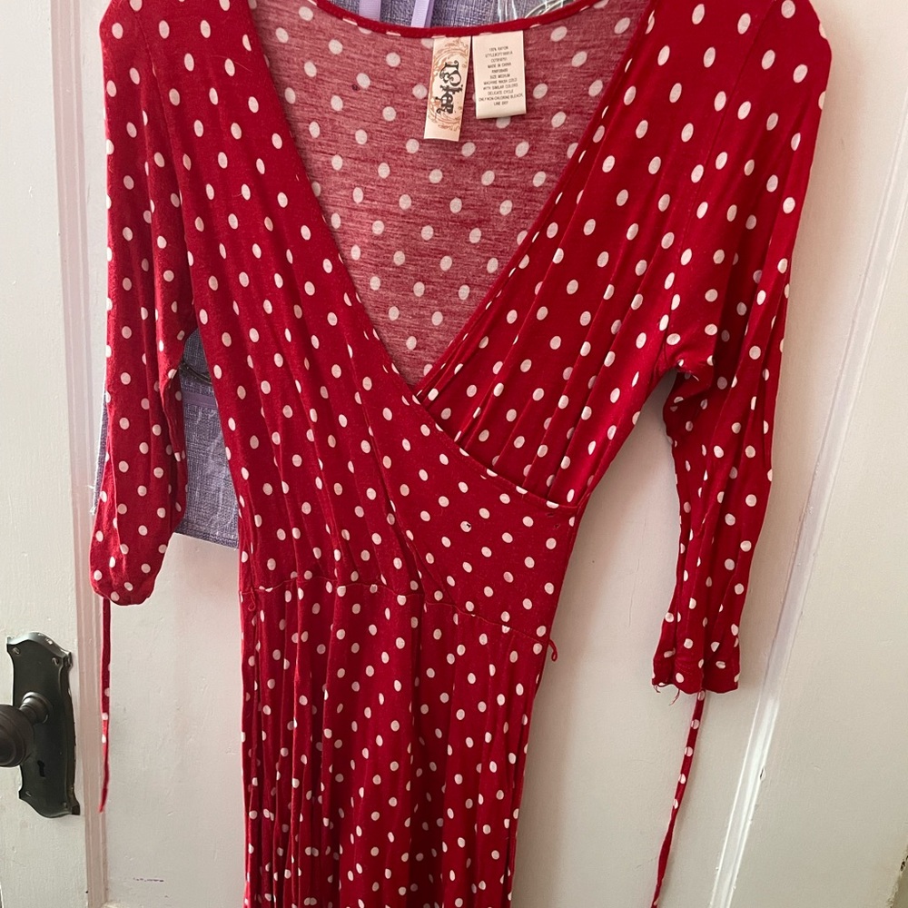 1940s inspired red polka dot dress